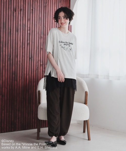 Green　Parks（グリーンパークス）の「Winnie the Pooh/フロッキーロゴTシャツ（Tシャツ/カットソー・レディース・チャコールグレー/ホワイト系その他・FREE）」の6枚目の写真