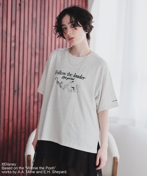 Green　Parks（グリーンパークス）の「Winnie the Pooh/フロッキーロゴTシャツ（Tシャツ/カットソー・レディース・チャコールグレー/ホワイト系その他・FREE）」の8枚目の写真