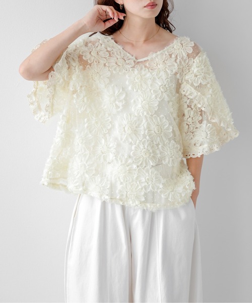 AMELY(エミリー)の「フラワーレース×ドット シアーブラウス(シャツ/ブラウス・レディース・ブラック/アイボリー・フリー)」の21枚目の写真