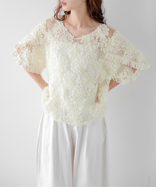 AMELY(エミリー)の「フラワーレース×ドット シアーブラウス(シャツ/ブラウス・レディース・ブラック/アイボリー・フリー)」の22枚目の写真