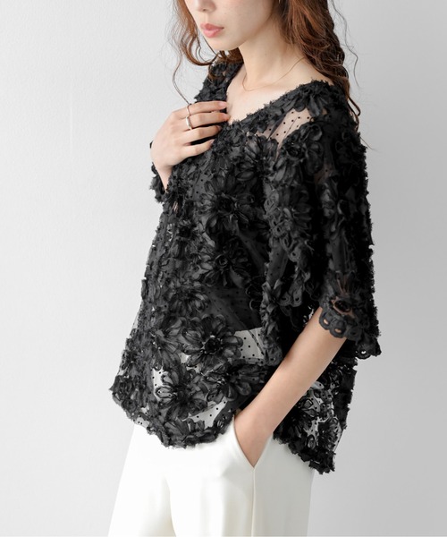 AMELY(エミリー)の「フラワーレース×ドット シアーブラウス(シャツ/ブラウス・レディース・ブラック/アイボリー・フリー)」の14枚目の写真