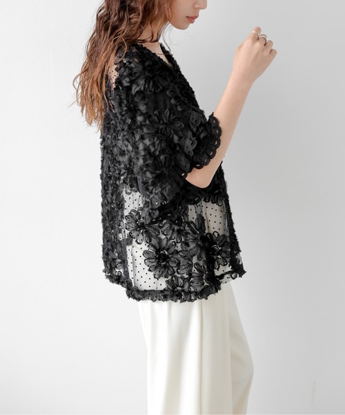 AMELY(エミリー)の「フラワーレース×ドット シアーブラウス(シャツ/ブラウス・レディース・ブラック/アイボリー・フリー)」の17枚目の写真