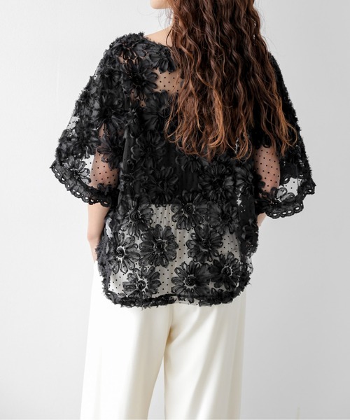 AMELY(エミリー)の「フラワーレース×ドット シアーブラウス(シャツ/ブラウス・レディース・ブラック/アイボリー・フリー)」の18枚目の写真