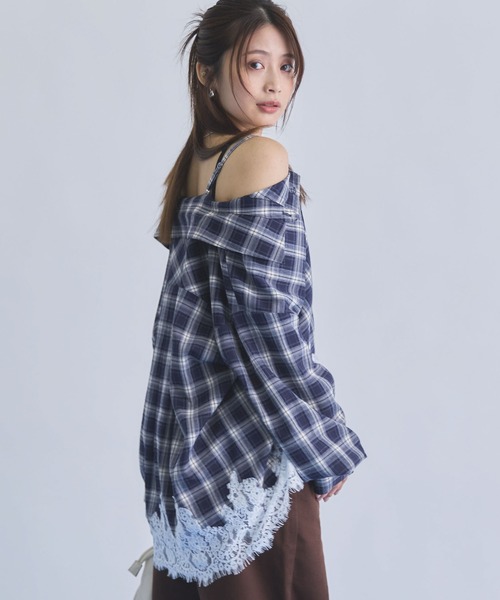 archives(アルシーヴ)の「レースコンビチェック2wayオフショルシャツ(シャツ/ブラウス・レディース・ベージュ/ネイビー/ブラウン・MEDIUM)」の12枚目の写真