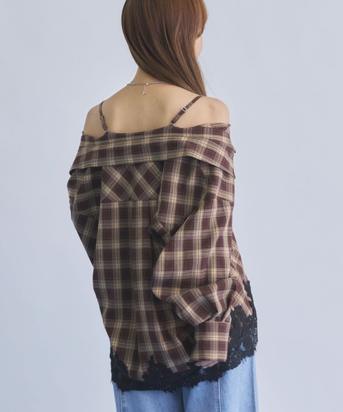 archives(アルシーヴ)の「レースコンビチェック2wayオフショルシャツ(シャツ/ブラウス・レディース・ベージュ/ネイビー/ブラウン・MEDIUM)」の18枚目の写真