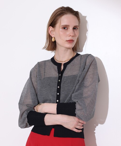 allureville(アルアバイル)の「シアーラミースキッパーカーディガン(カーディガン/ボレロ・レディース・ブルー系その他/レッド・2)」の1枚目の写真