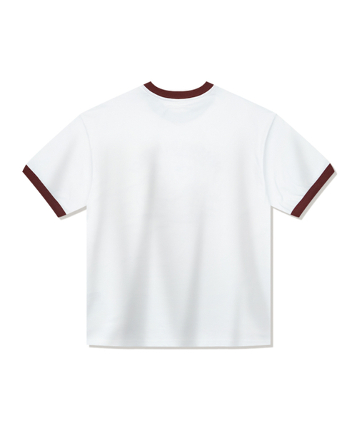FABULOUS ARCHIVE(ファビュラスアーカイブ)の「ユニセックス オーバーサイズ パピーサーフィン リンガー 半袖Tシャツ ホワイトダークレッド(FCE2TS401M)(Tシャツ/カットソー・レディース・ホワイト系その他・SMALL/MEDIUM/LARGE)」の3枚目の写真