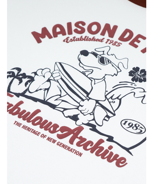 FABULOUS ARCHIVE(ファビュラスアーカイブ)の「ユニセックス オーバーサイズ パピーサーフィン リンガー 半袖Tシャツ ホワイトダークレッド(FCE2TS401M)(Tシャツ/カットソー・レディース・ホワイト系その他・SMALL/MEDIUM/LARGE)」の5枚目の写真