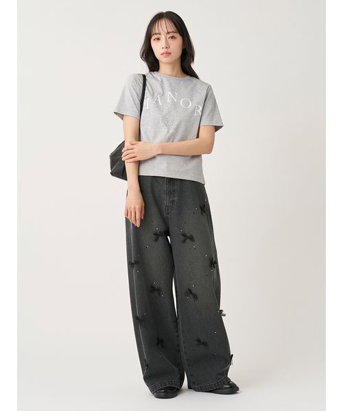SNIDEL(スナイデル)の「リボンビジューワイドパンツ(その他パンツ・レディース・ライトブルー/ブラック・1/0)」の13枚目の写真