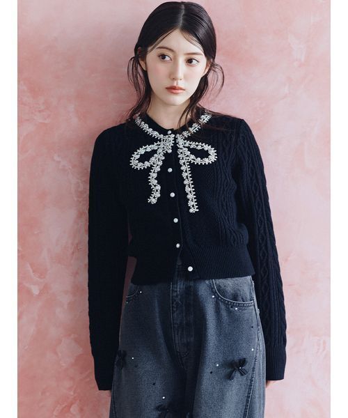 SNIDEL(スナイデル)の「リボンビジューワイドパンツ(その他パンツ・レディース・ライトブルー/ブラック・1/0)」の3枚目の写真