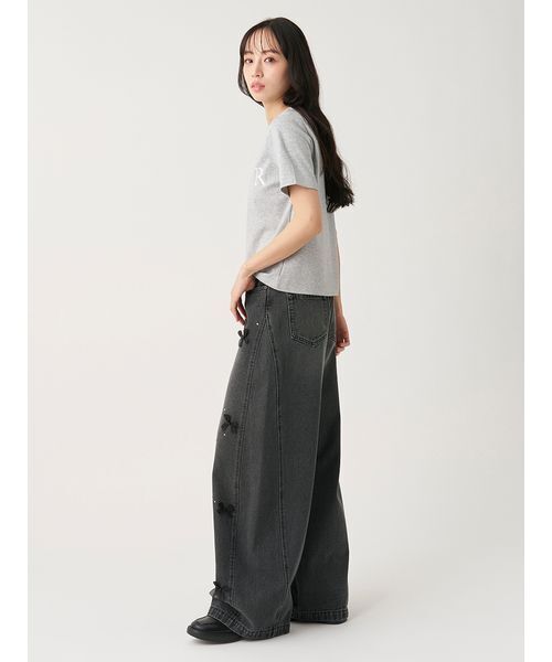 SNIDEL(スナイデル)の「リボンビジューワイドパンツ(その他パンツ・レディース・ライトブルー/ブラック・1/0)」の15枚目の写真