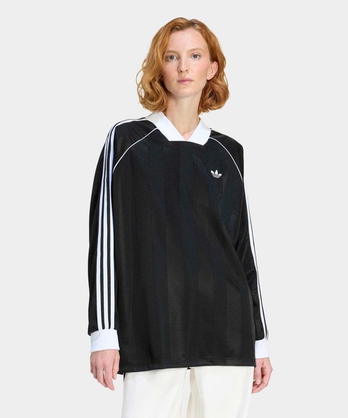 adidas(アディダス)の「スリーストライプス ジャカード 長袖Tシャツ / ロンT / アディダスオリジナルス adidas Originals(Tシャツ/カットソー・レディース・ブラック・XX-LARGE/LARGE/MEDIUM/SMALL/X-LARGE/X-SMALL)」の1枚目の写真