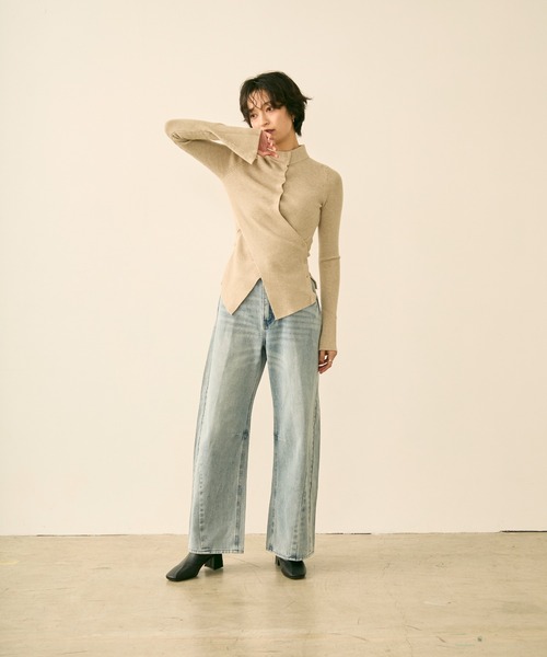 uchi.（ウチ）の「アシンメトリーリブニットトップス（ニット/セーター・レディース・グレー/ベージュ/ブラウン・FREE）」の5枚目の写真
