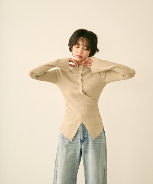 uchi.（ウチ）の「アシンメトリーリブニットトップス（ニット/セーター・レディース・グレー/ベージュ/ブラウン・FREE）」の13枚目の写真