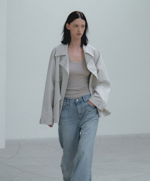Cotton Half Trench Coat_Grayish beige