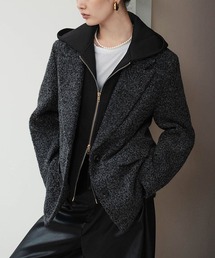 【2026AW】【M~Lサイズ展開】レイヤード風2WAYフード取り外しツイードジャケット