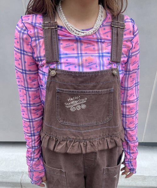 HELLO.SANFRANCISCO(ハローサンフランシスコ)の「【HELLO.SANFRANCISCO】チェックスタープリントロゴシアー(Tシャツ/カットソー・レディース・ピンク/オレンジ・ONE SIZE)」の4枚目の写真