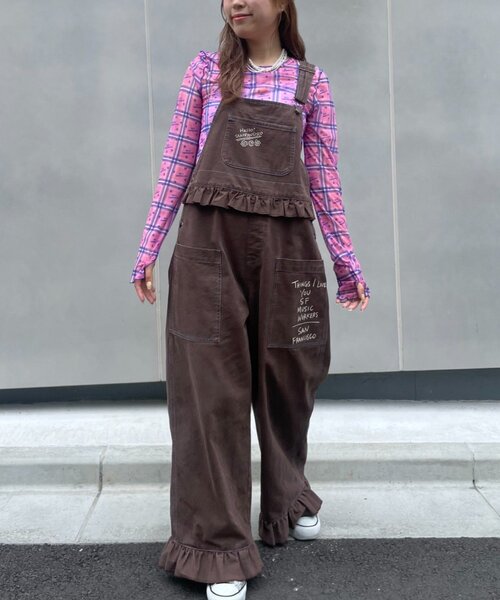 HELLO.SANFRANCISCO(ハローサンフランシスコ)の「【HELLO.SANFRANCISCO】チェックスタープリントロゴシアー(Tシャツ/カットソー・レディース・ピンク/オレンジ・ONE SIZE)」の8枚目の写真