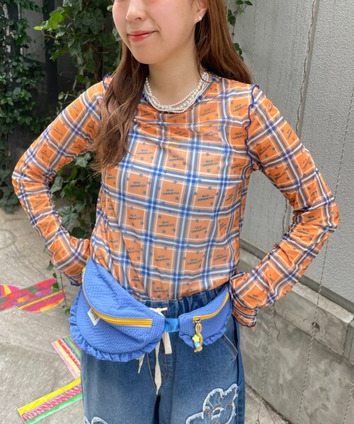 HELLO.SANFRANCISCO(ハローサンフランシスコ)の「【HELLO.SANFRANCISCO】チェックスタープリントロゴシアー(Tシャツ/カットソー・レディース・ピンク/オレンジ・ONE SIZE)」の11枚目の写真