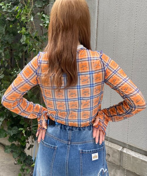 HELLO.SANFRANCISCO(ハローサンフランシスコ)の「【HELLO.SANFRANCISCO】チェックスタープリントロゴシアー(Tシャツ/カットソー・レディース・ピンク/オレンジ・ONE SIZE)」の13枚目の写真