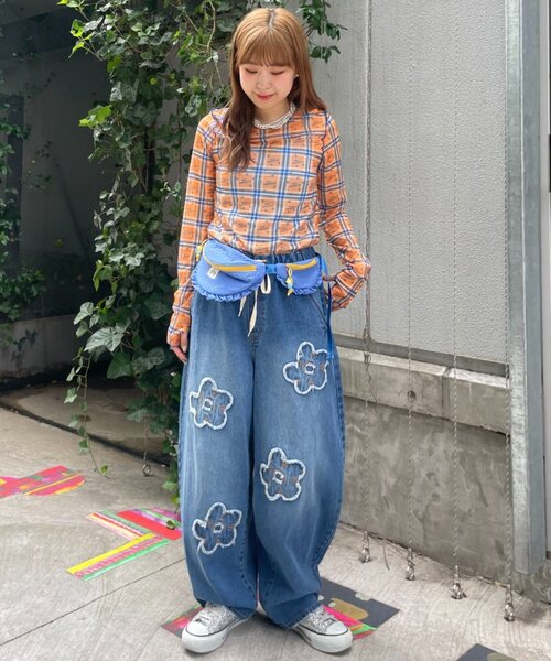 HELLO.SANFRANCISCO(ハローサンフランシスコ)の「【HELLO.SANFRANCISCO】チェックスタープリントロゴシアー(Tシャツ/カットソー・レディース・ピンク/オレンジ・ONE SIZE)」の14枚目の写真