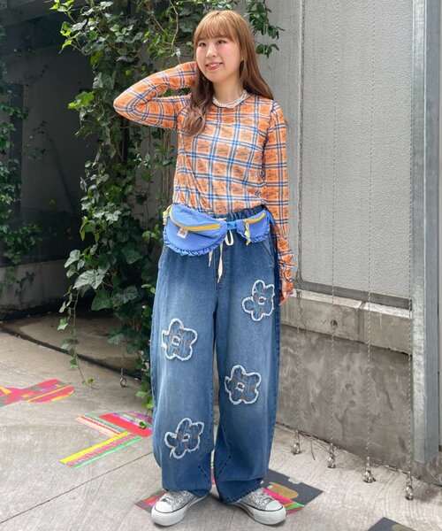 HELLO.SANFRANCISCO(ハローサンフランシスコ)の「【HELLO.SANFRANCISCO】チェックスタープリントロゴシアー(Tシャツ/カットソー・レディース・ピンク/オレンジ・ONE SIZE)」の15枚目の写真