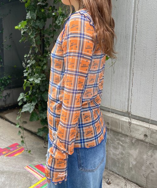 HELLO.SANFRANCISCO(ハローサンフランシスコ)の「【HELLO.SANFRANCISCO】チェックスタープリントロゴシアー(Tシャツ/カットソー・レディース・ピンク/オレンジ・ONE SIZE)」の18枚目の写真