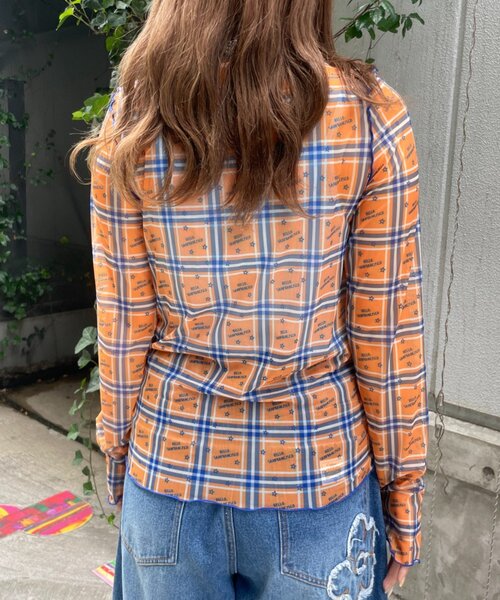 HELLO.SANFRANCISCO(ハローサンフランシスコ)の「【HELLO.SANFRANCISCO】チェックスタープリントロゴシアー(Tシャツ/カットソー・レディース・ピンク/オレンジ・ONE SIZE)」の19枚目の写真