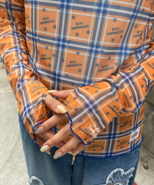 HELLO.SANFRANCISCO(ハローサンフランシスコ)の「【HELLO.SANFRANCISCO】チェックスタープリントロゴシアー(Tシャツ/カットソー・レディース・ピンク/オレンジ・ONE SIZE)」の21枚目の写真