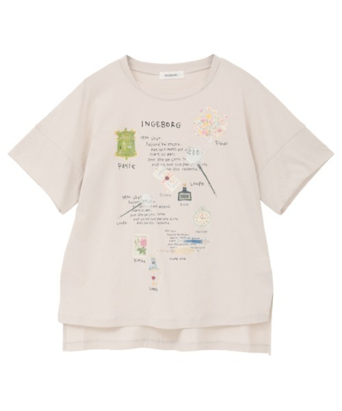 INGEBORG(インゲボルグ)の「レターワンポイントpt.Tシャツ(Tシャツ/カットソー・レディース・ホワイト/ブルー/ブラック/ベージュ・LARGE/MEDIUM)」の1枚目の写真