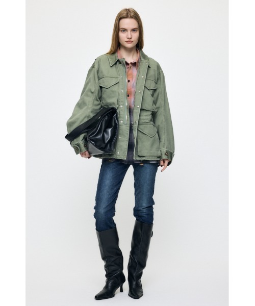 MOUSSY(マウジー)の「BACKSATIN BDU ジャケット(ミリタリージャケット・レディース・ライトブラック/カーキ・FREE)」の4枚目の写真