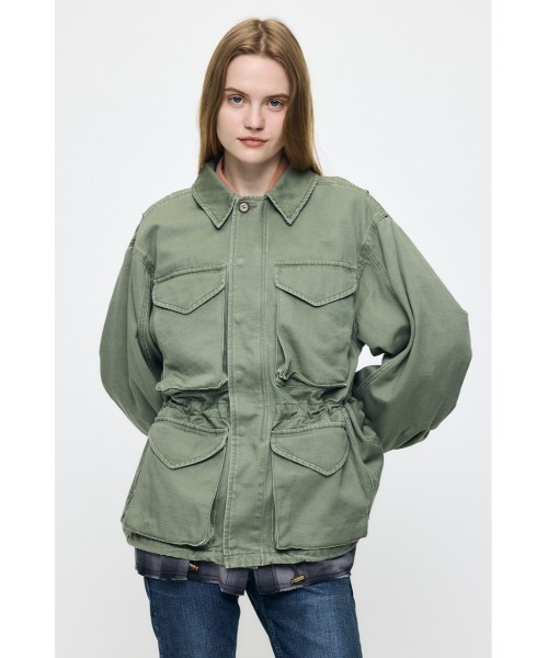 MOUSSY(マウジー)の「BACKSATIN BDU ジャケット(ミリタリージャケット・レディース・ライトブラック/カーキ・FREE)」の6枚目の写真