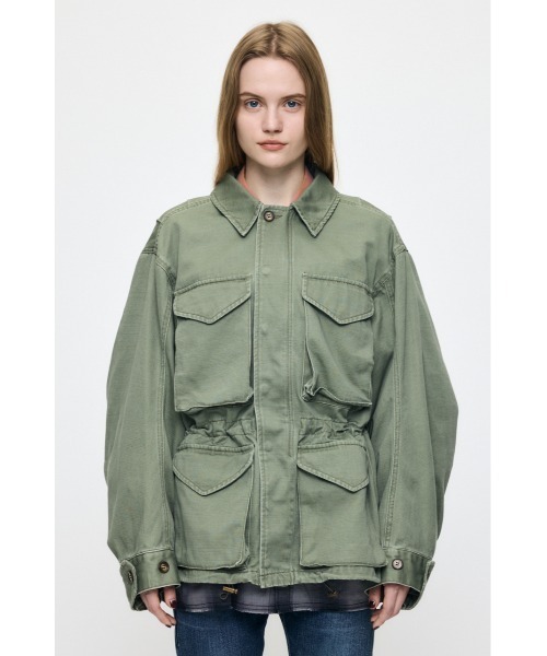 MOUSSY(マウジー)の「BACKSATIN BDU ジャケット(ミリタリージャケット・レディース・ライトブラック/カーキ・FREE)」の7枚目の写真