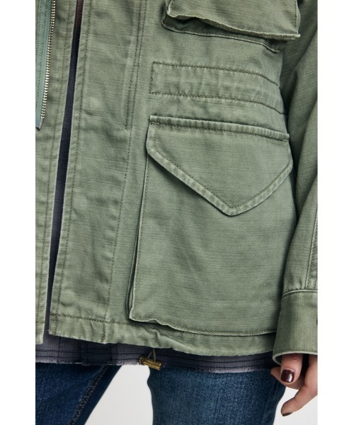 MOUSSY(マウジー)の「BACKSATIN BDU ジャケット(ミリタリージャケット・レディース・ライトブラック/カーキ・FREE)」の14枚目の写真
