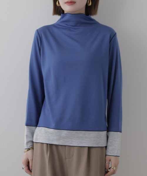 BRODIAEA（ブローディア）の「BRODIAEA 日本製 リバーシブル配色ハイネックプルオーバー 長袖（Tシャツ/カットソー・レディース・ブルー/コーラル/チャコールグレー・40）」の3枚目の写真