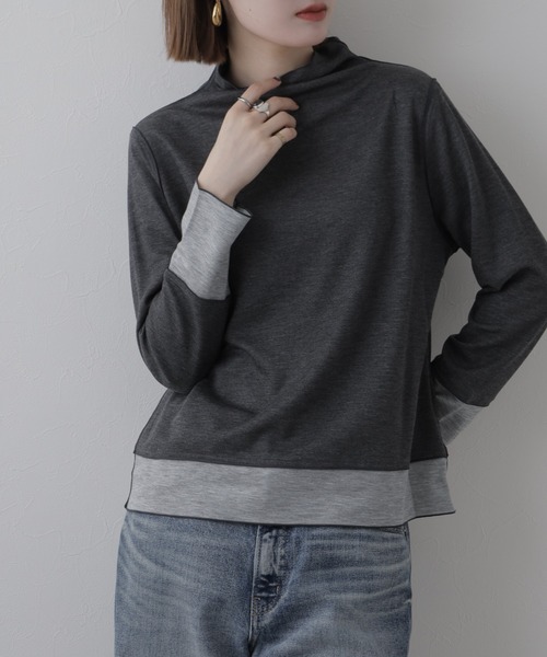 BRODIAEA（ブローディア）の「BRODIAEA 日本製 リバーシブル配色ハイネックプルオーバー 長袖（Tシャツ/カットソー・レディース・ブルー/コーラル/チャコールグレー・40）」の4枚目の写真