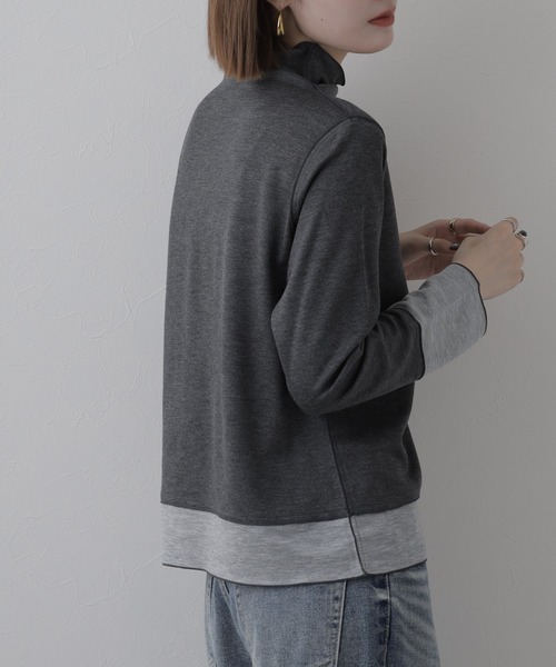 BRODIAEA（ブローディア）の「BRODIAEA 日本製 リバーシブル配色ハイネックプルオーバー 長袖（Tシャツ/カットソー・レディース・ブルー/コーラル/チャコールグレー・40）」の5枚目の写真