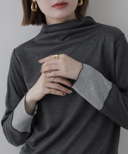 BRODIAEA（ブローディア）の「BRODIAEA 日本製 リバーシブル配色ハイネックプルオーバー 長袖（Tシャツ/カットソー・レディース・ブルー/コーラル/チャコールグレー・40）」の6枚目の写真