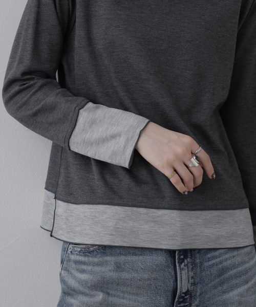 BRODIAEA（ブローディア）の「BRODIAEA 日本製 リバーシブル配色ハイネックプルオーバー 長袖（Tシャツ/カットソー・レディース・ブルー/コーラル/チャコールグレー・40）」の7枚目の写真