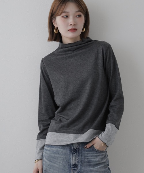 BRODIAEA（ブローディア）の「BRODIAEA 日本製 リバーシブル配色ハイネックプルオーバー 長袖（Tシャツ/カットソー・レディース・ブルー/コーラル/チャコールグレー・40）」の8枚目の写真