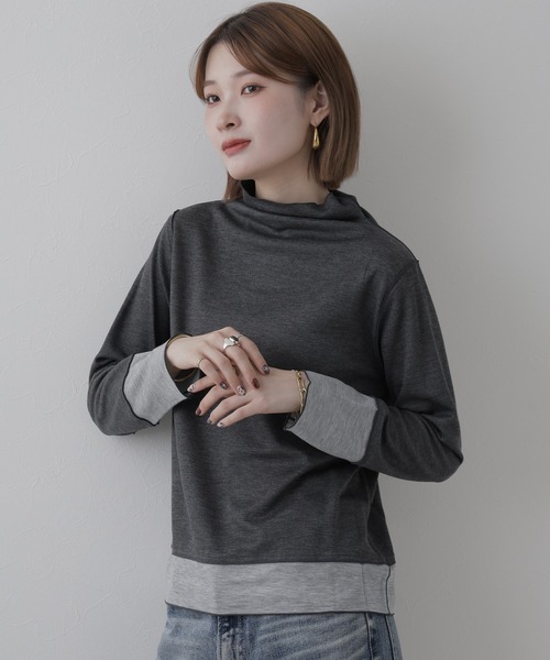 BRODIAEA（ブローディア）の「BRODIAEA 日本製 リバーシブル配色ハイネックプルオーバー 長袖（Tシャツ/カットソー・レディース・ブルー/コーラル/チャコールグレー・40）」の9枚目の写真