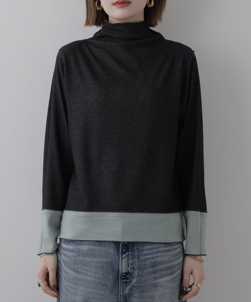 BRODIAEA（ブローディア）の「BRODIAEA 日本製 リバーシブル配色ハイネックプルオーバー 長袖（Tシャツ/カットソー・レディース・ブルー/コーラル/チャコールグレー・40）」の11枚目の写真