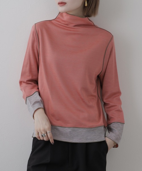 BRODIAEA（ブローディア）の「BRODIAEA 日本製 リバーシブル配色ハイネックプルオーバー 長袖（Tシャツ/カットソー・レディース・ブルー/コーラル/チャコールグレー・40）」の20枚目の写真