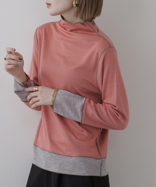 BRODIAEA（ブローディア）の「BRODIAEA 日本製 リバーシブル配色ハイネックプルオーバー 長袖（Tシャツ/カットソー・レディース・ブルー/コーラル/チャコールグレー・40）」の21枚目の写真