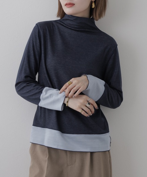 BRODIAEA（ブローディア）の「BRODIAEA 日本製 リバーシブル配色ハイネックプルオーバー 長袖（Tシャツ/カットソー・レディース・ブルー/コーラル/チャコールグレー・40）」の12枚目の写真