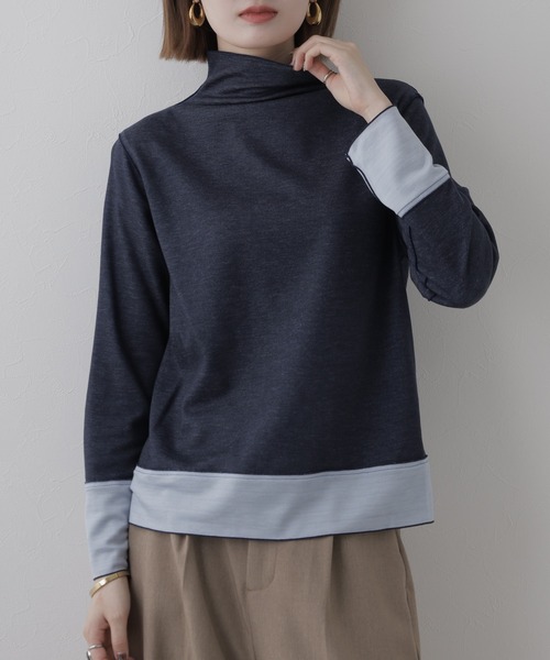 BRODIAEA（ブローディア）の「BRODIAEA 日本製 リバーシブル配色ハイネックプルオーバー 長袖（Tシャツ/カットソー・レディース・ブルー/コーラル/チャコールグレー・40）」の13枚目の写真