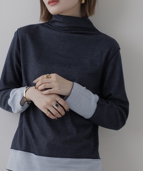 BRODIAEA（ブローディア）の「BRODIAEA 日本製 リバーシブル配色ハイネックプルオーバー 長袖（Tシャツ/カットソー・レディース・ブルー/コーラル/チャコールグレー・40）」の15枚目の写真