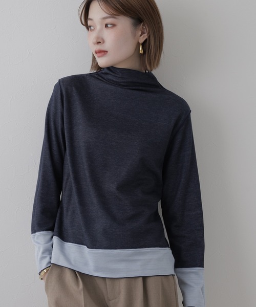 BRODIAEA（ブローディア）の「BRODIAEA 日本製 リバーシブル配色ハイネックプルオーバー 長袖（Tシャツ/カットソー・レディース・ブルー/コーラル/チャコールグレー・40）」の16枚目の写真