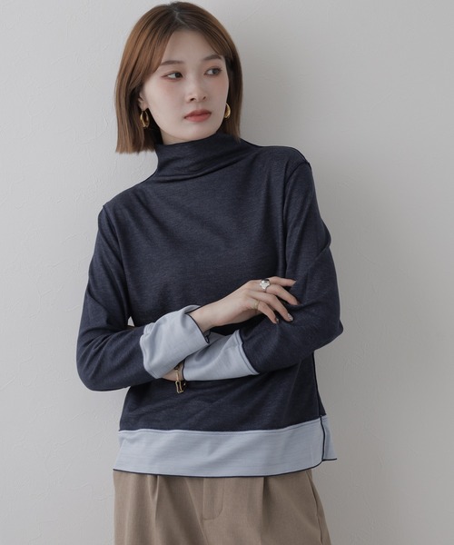 BRODIAEA（ブローディア）の「BRODIAEA 日本製 リバーシブル配色ハイネックプルオーバー 長袖（Tシャツ/カットソー・レディース・ブルー/コーラル/チャコールグレー・40）」の17枚目の写真