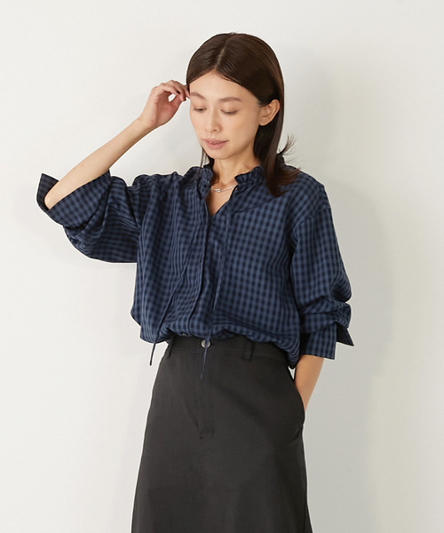 MELROSE claire（メルローズ クレール）の「【シャドーギンガムフリルブラウス】（シャツ/ブラウス・レディース・クリーム/ブラック/ネイビー・FREE）」の3枚目の写真